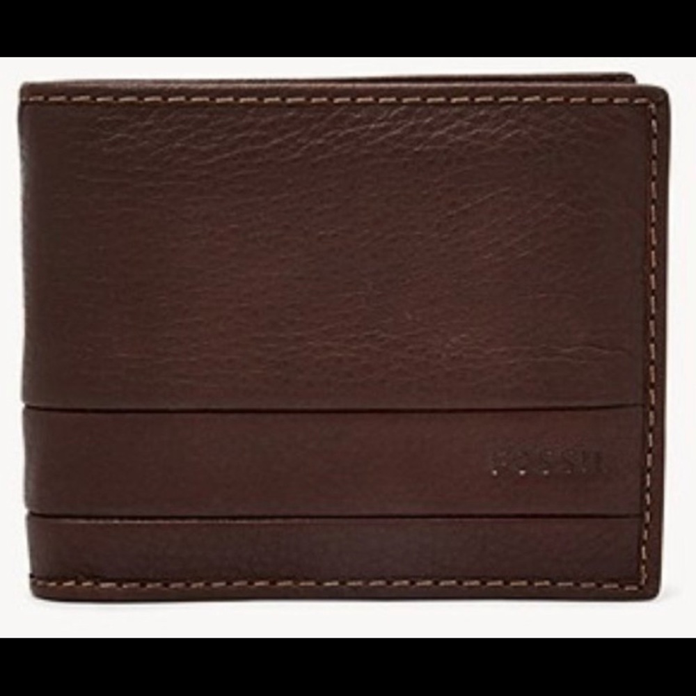 BRAND NEW WITH TAGS MEN'S FOSSIL BROWN LEATHER WALLET WITH FREE FOSSIL BAG